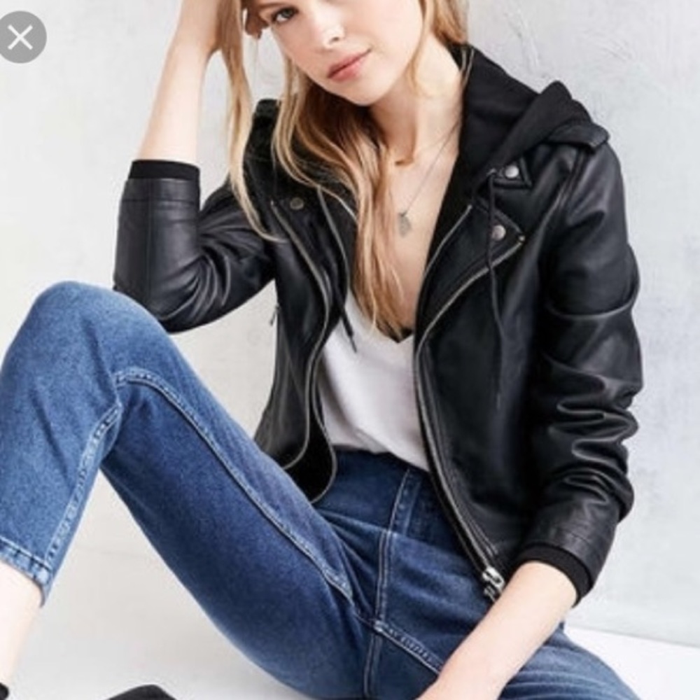 Hooded leather jacket